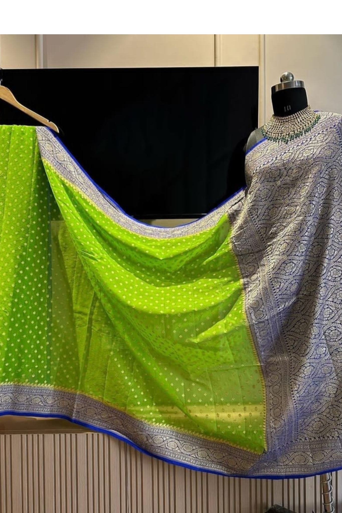 Lime Green Banarasi Khaddi Georgette Saree